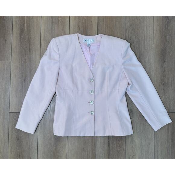 Vintage Christian Dior Baby Pink Blush Blazer Mother Pearl Buttons The Suit 80s - Picture 13 of 16